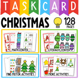Christmas Math and Literacy Task Cards | December Task Boxes Morning Work