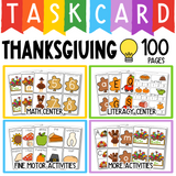 Thanksgiving Math and Literacy Task Cards | November Task Boxes Morning Work