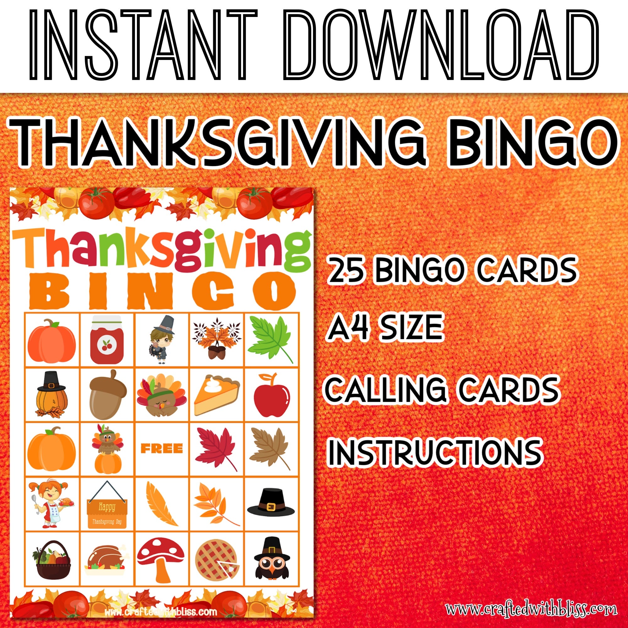Thanksgiving BINGO For Kids 25 Cards CraftedwithBliss Thanksgiving bingo for kids 25 cards craftedwithbliss