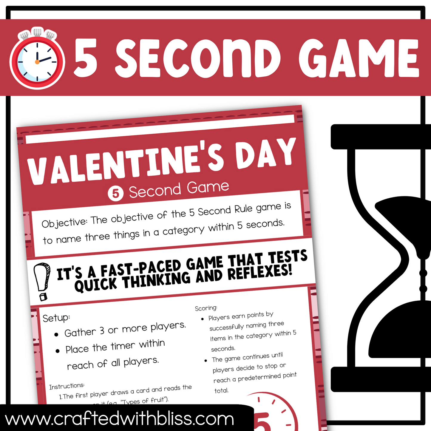 Valentine's Day Party Theme 5 Second Game 50 Cards Fun Friday Ice Breaker Brain