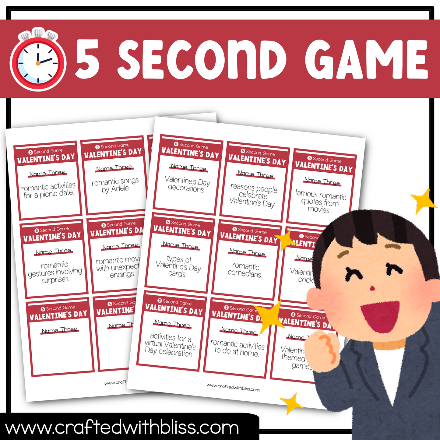 Valentine's Day Party Theme 5 Second Game 50 Cards Fun Friday Ice Breaker Brain