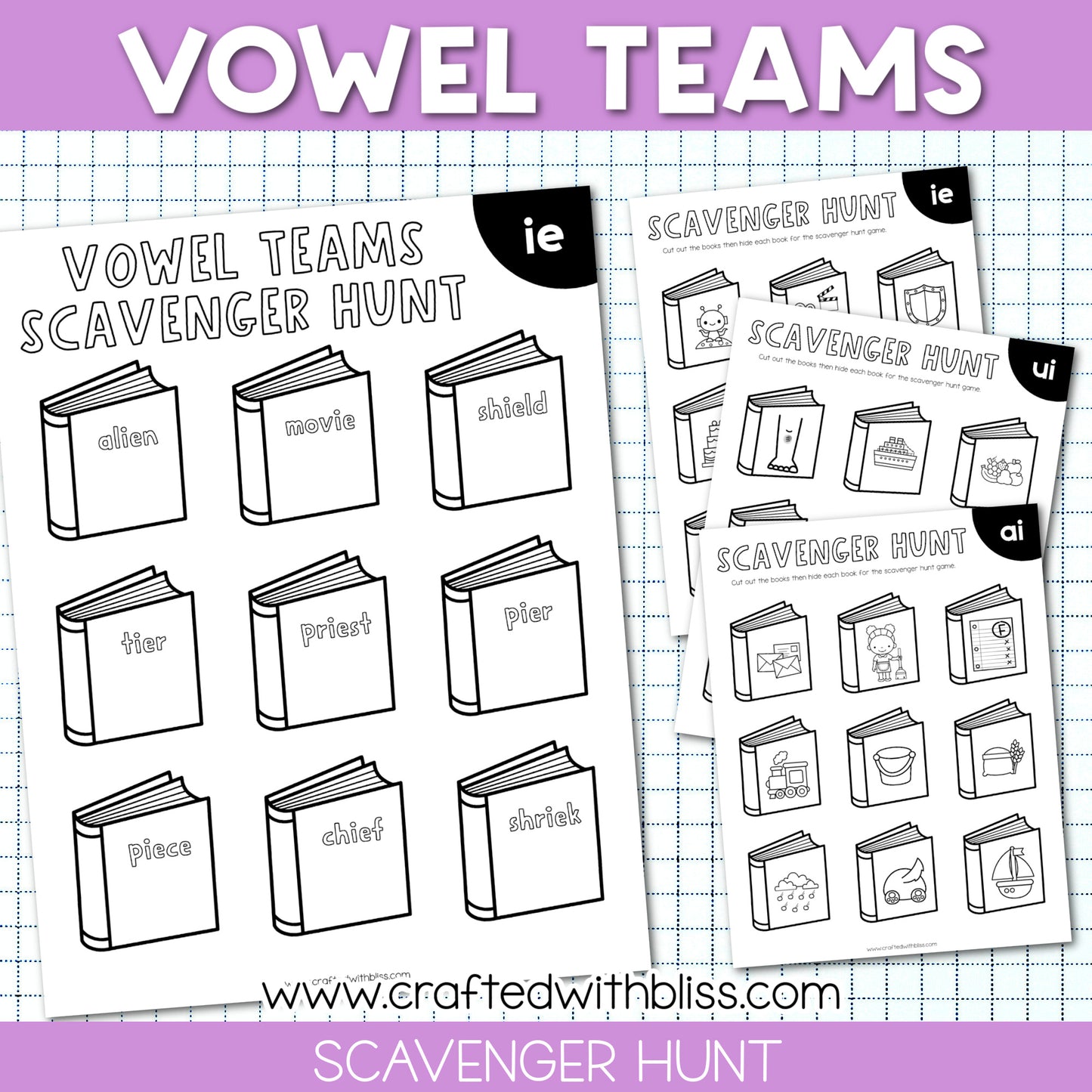 Vowel Teams Scavenger Hunt | Literacy Center | Phonics