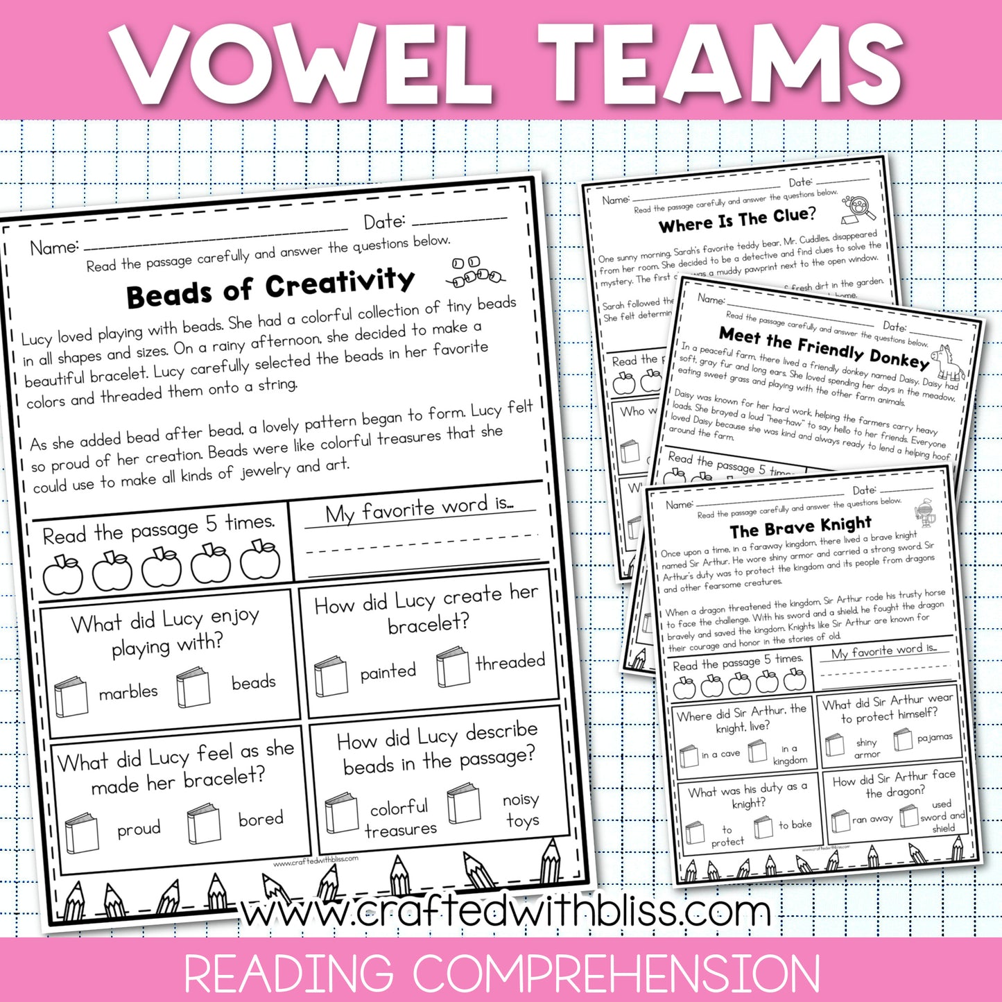 Vowel Teams Reading Comprehension | Literacy Center | Phonics