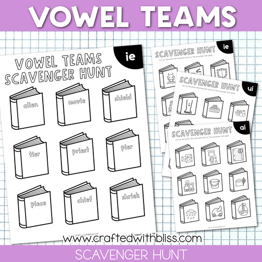 Vowel Teams Scavenger Hunt | Literacy Center | Phonics