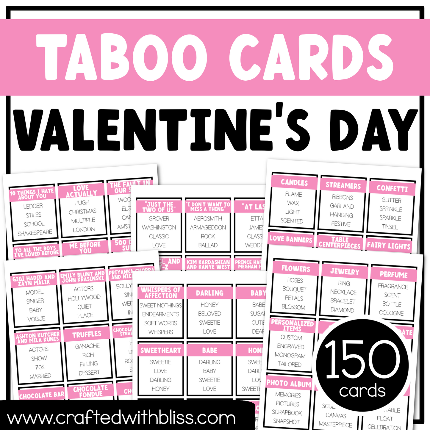 Valentine's Day Taboo Game 150 Cards Friends Party Game Night Forbidden Words Game For Adults Printable Ferbruary Team Building Ice Breaker