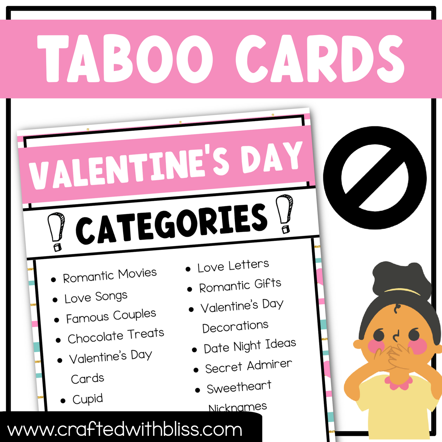 Valentine's Day Taboo Game 150 Cards Friends Party Game Night Forbidden Words Game For Adults Printable Ferbruary Team Building Ice Breaker