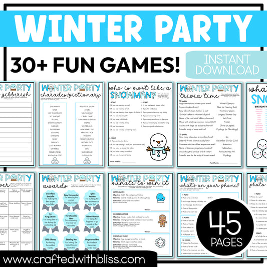 Printable Winter Party Games For All Bundle 30+ Games