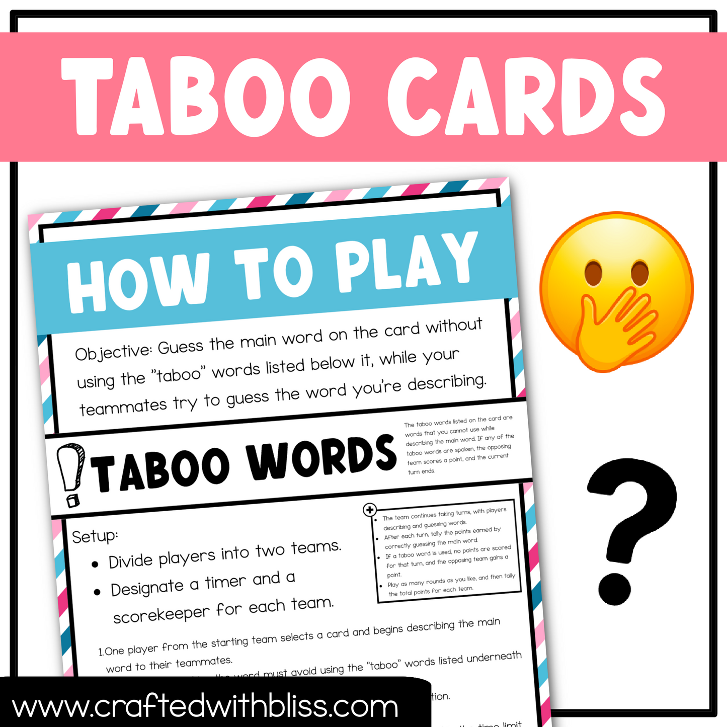 Baby Shower Taboo Party Game 150 Card Fun Friday Ice Breaker Brain Break Classroom Forbidden Words