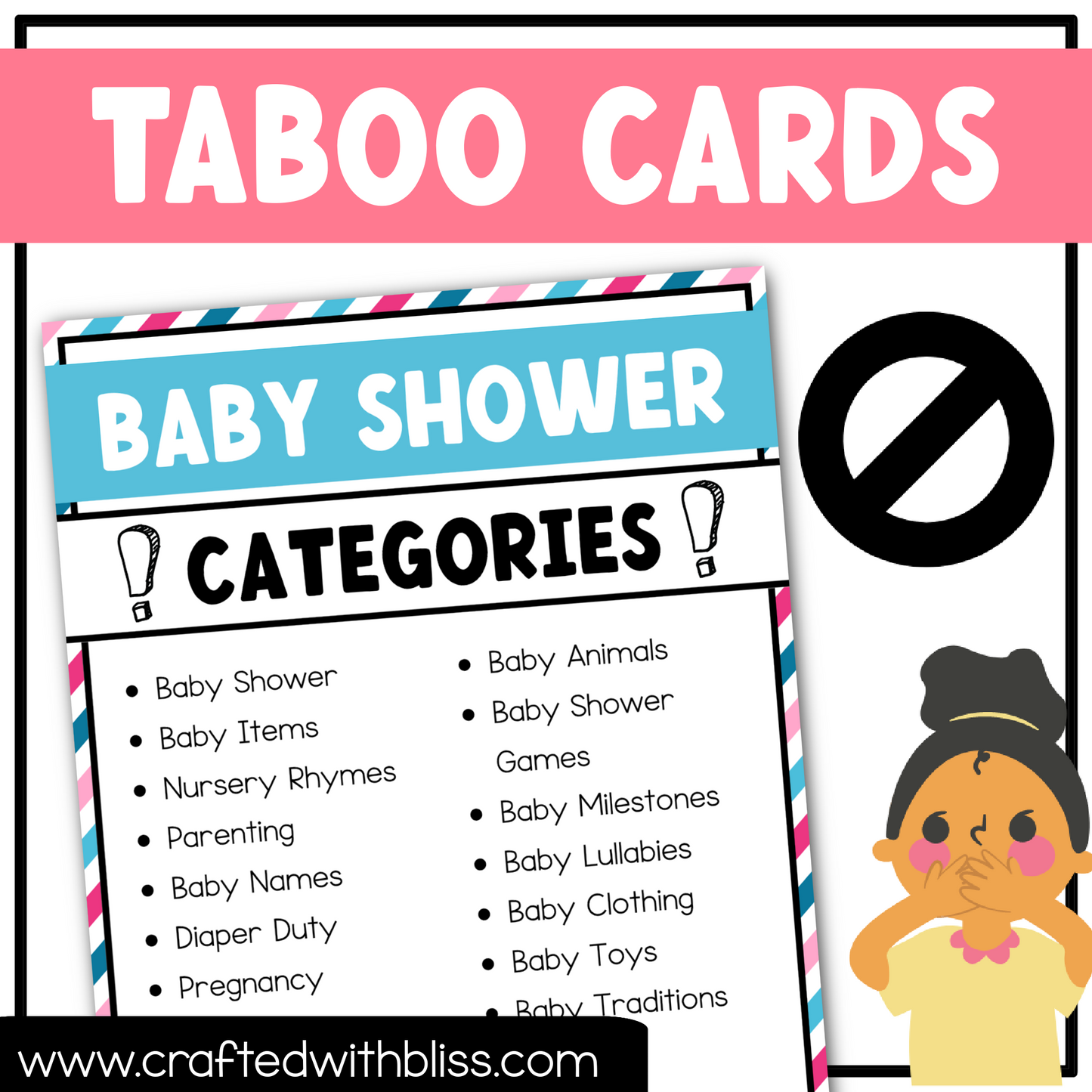 Baby Shower Taboo Party Game 150 Card Fun Friday Ice Breaker Brain Break Classroom Forbidden Words