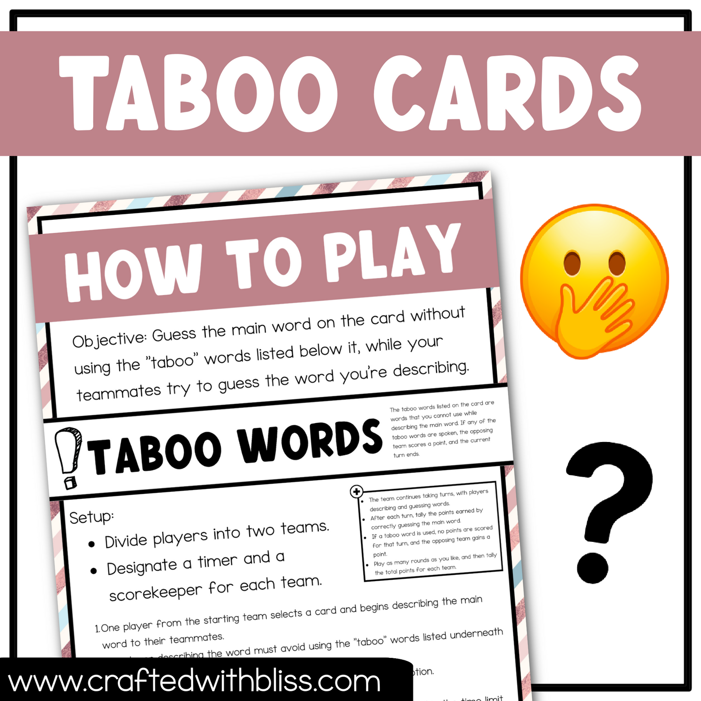 Bachelorette Taboo Game 150 Cards Bridal Party Party Game Night Forbidden Word