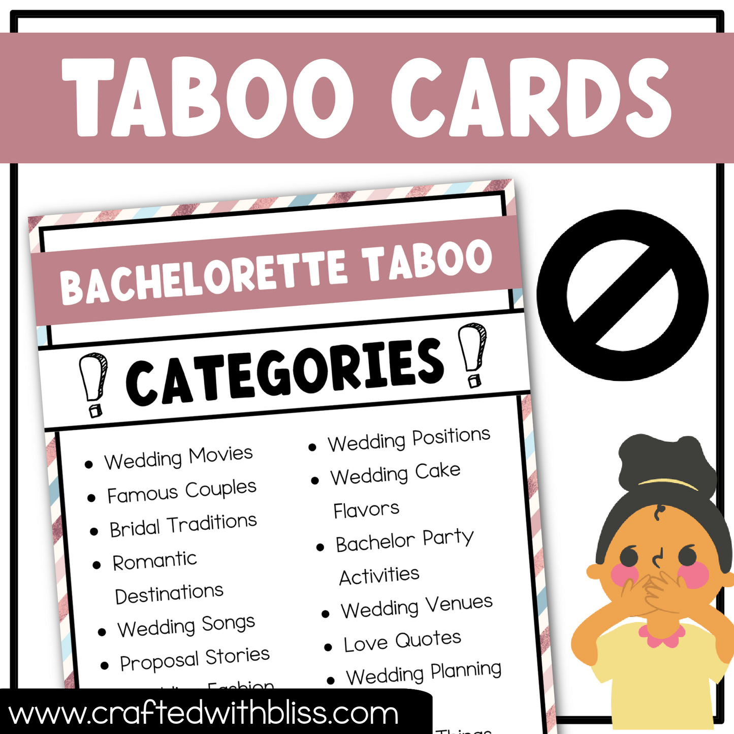 Bachelorette Taboo Game 150 Cards Bridal Party Party Game Night Forbidden Word