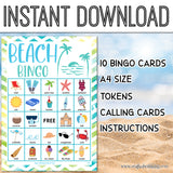 Beach Bingo For Kids - 10 Cards