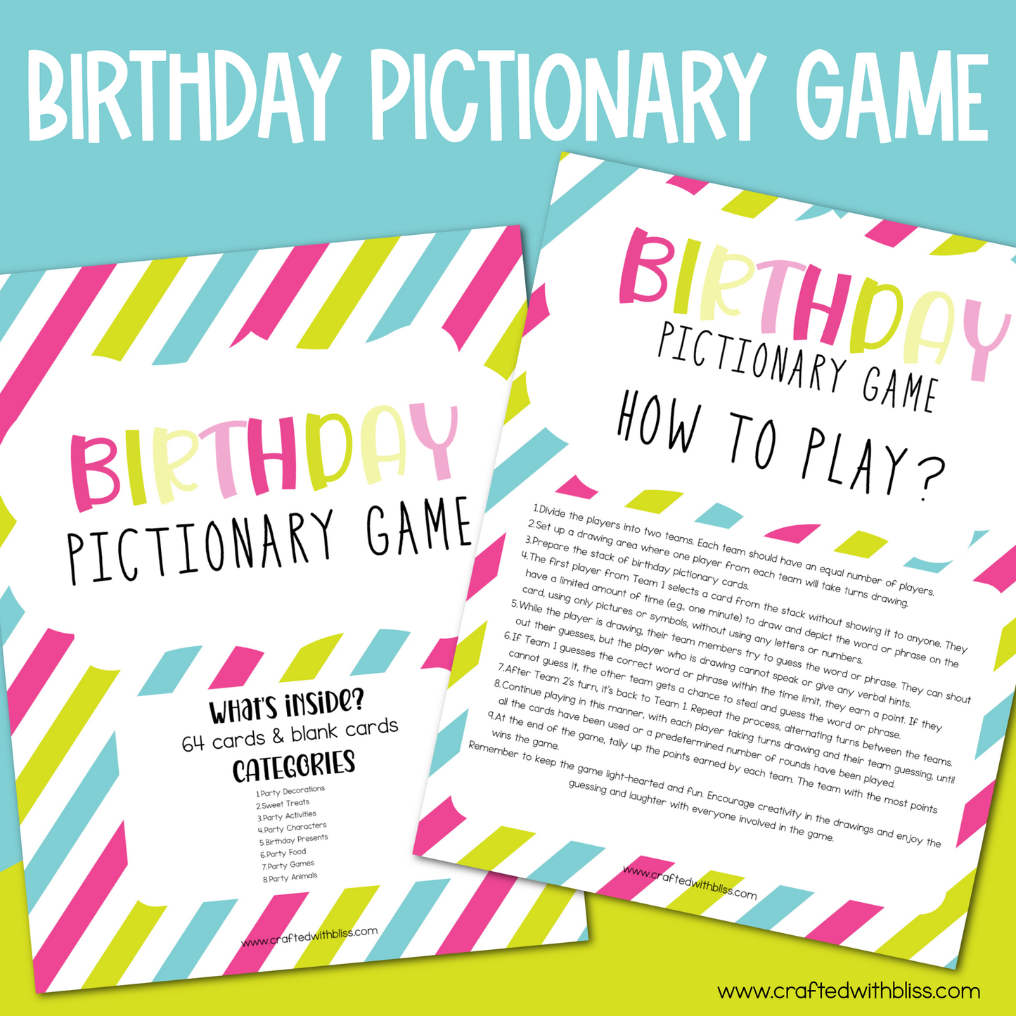 The Ultimate Birthday Pictionary Game For Kids - 64 Cards