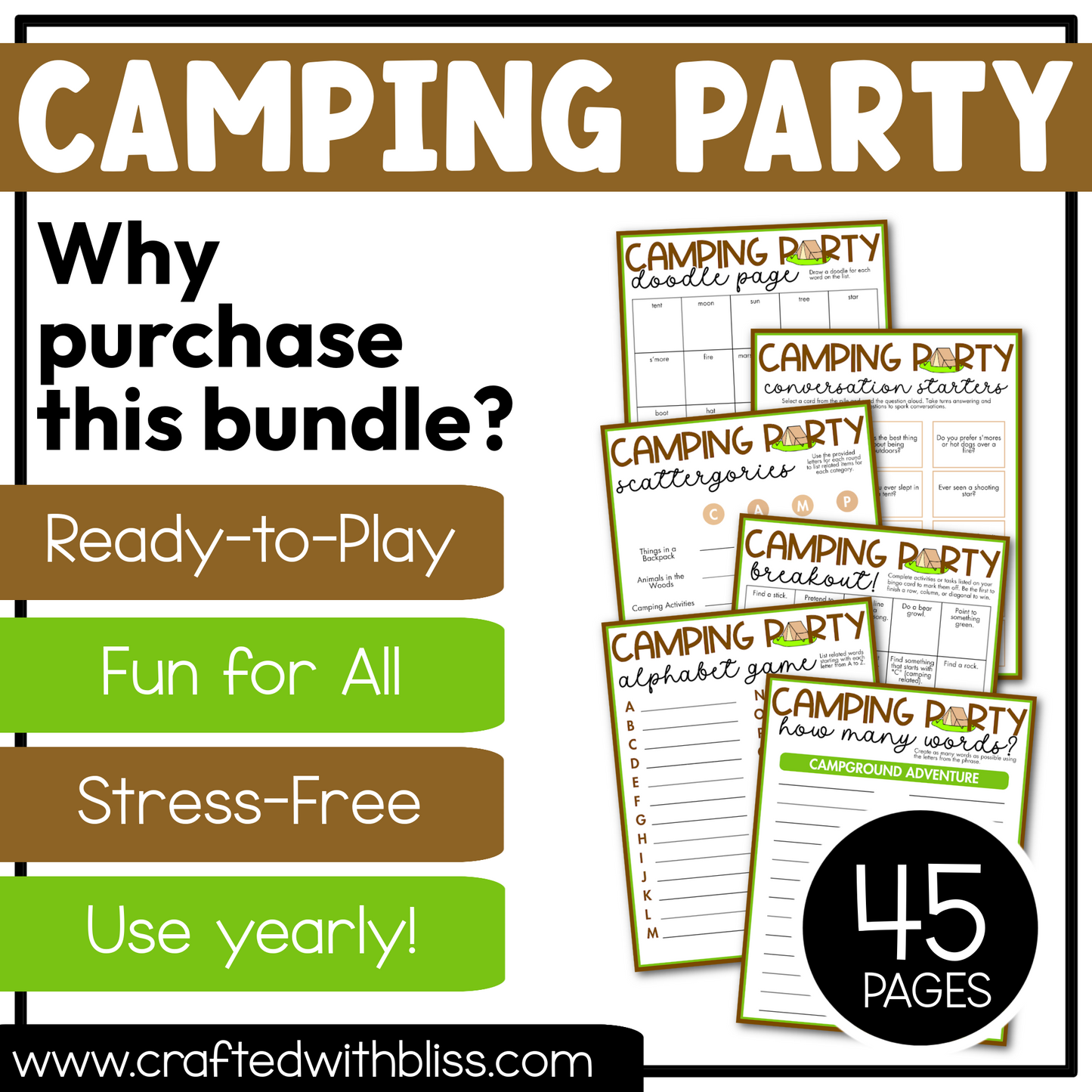Printable Camping Party Games For All Bundle 30+ Games