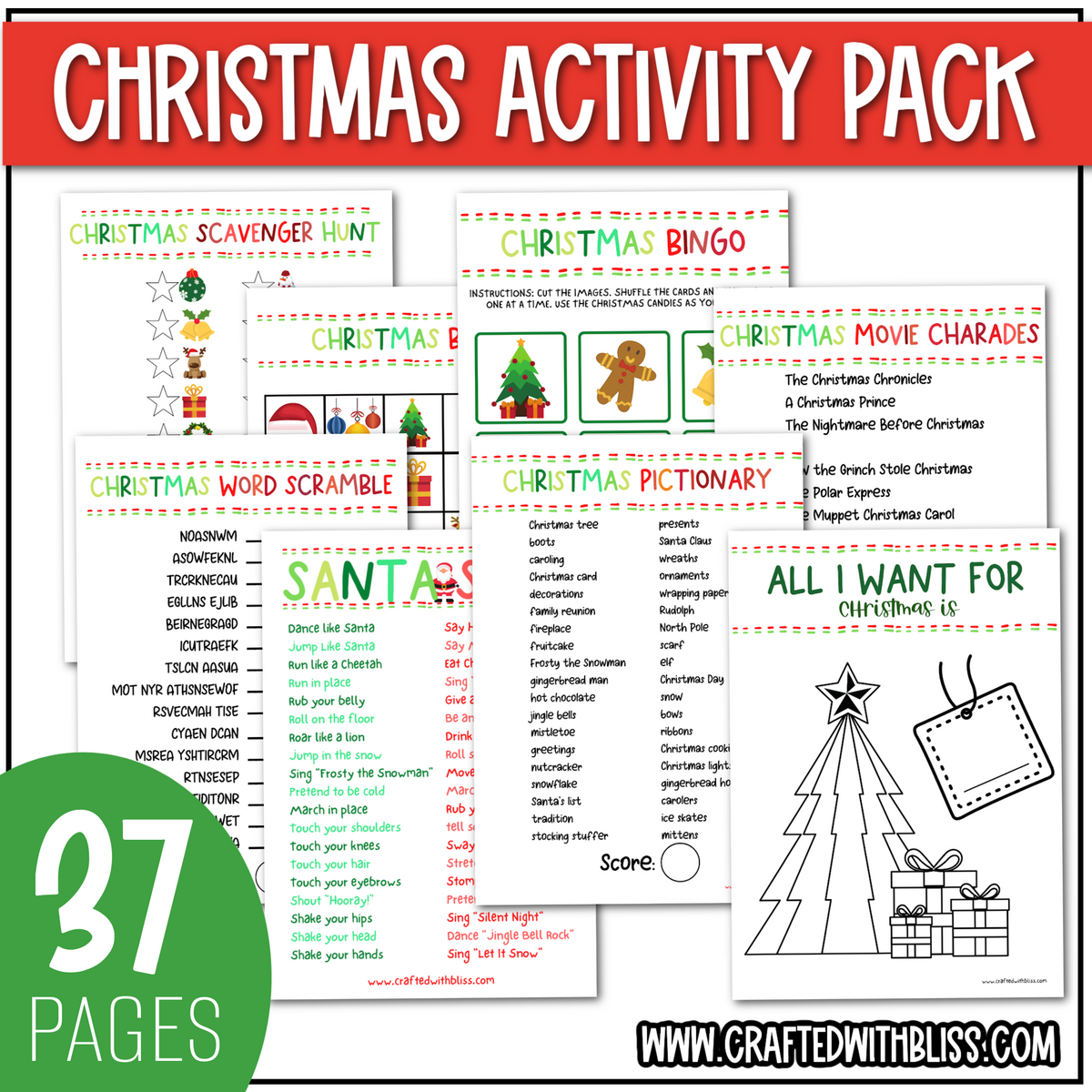 Printable Christmas Games And Fun Activities Pack For Kids Game Bundle ...
