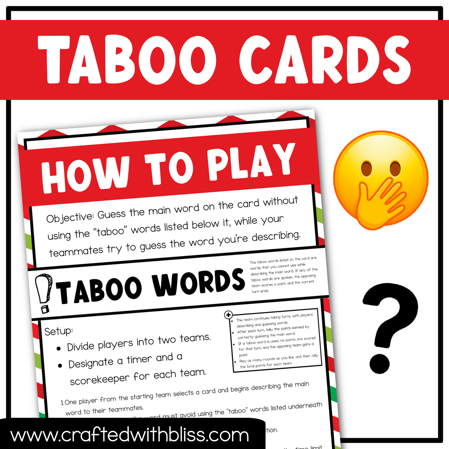 Christmas Taboo Game 150 Cards Christmas Party Game Night Forbidden Words Fun Friday Ice Breaker Brain Break