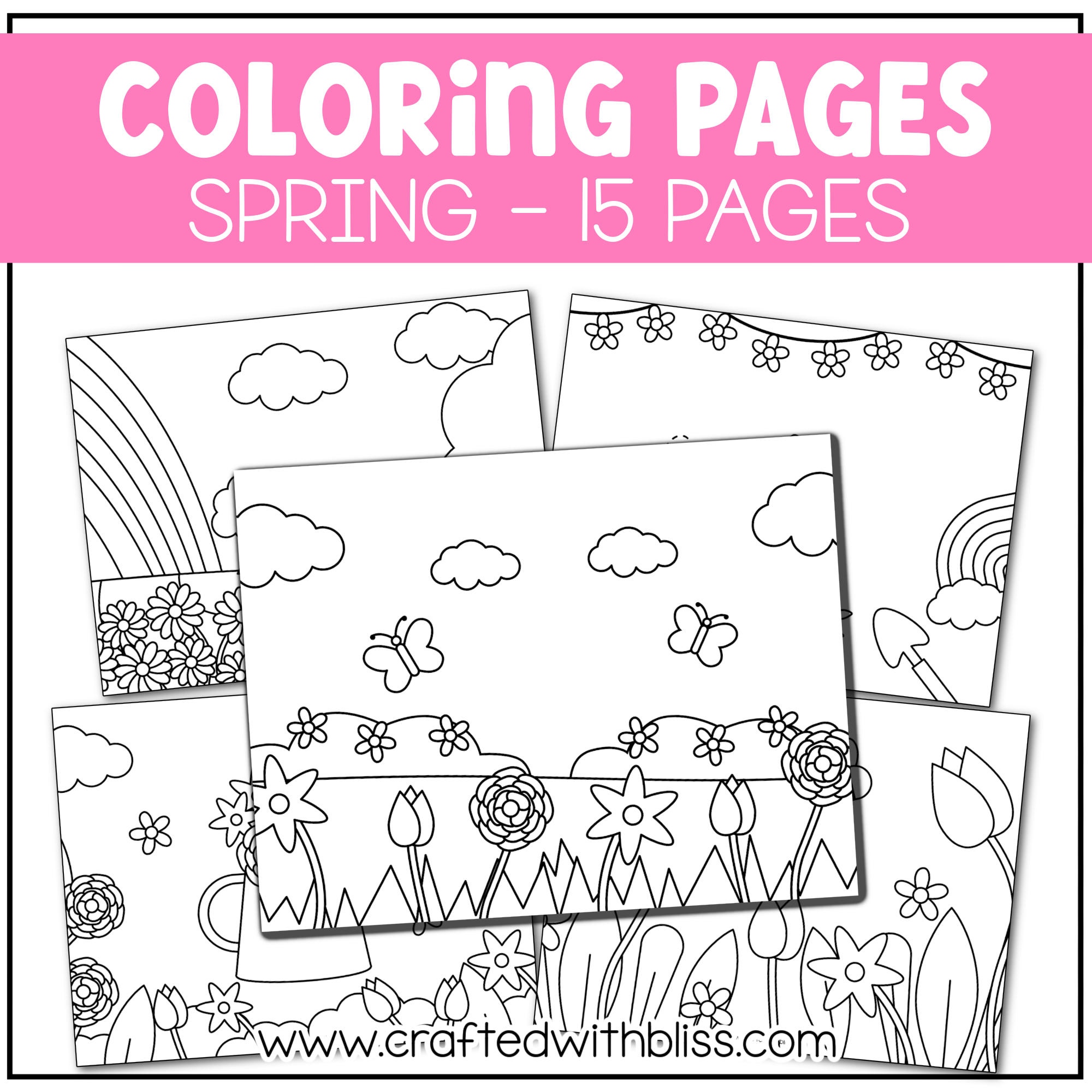 Hello Spring Coloring Pages For Kids Background Scene – CraftedwithBliss