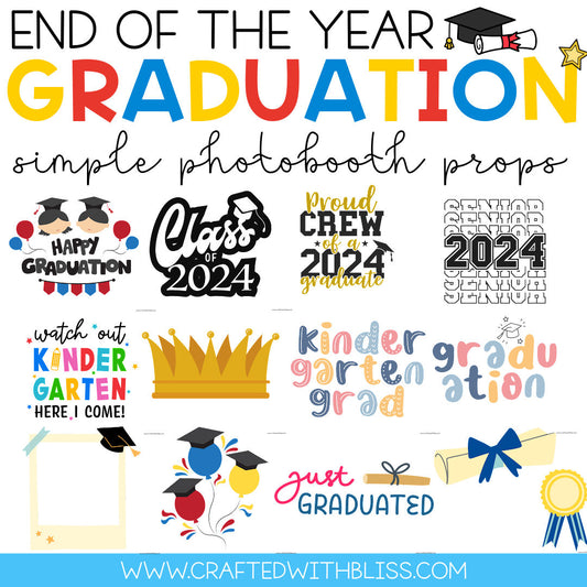 100 Graduation Simple Photo booth Props End of the Year 2024 Senior Graduate