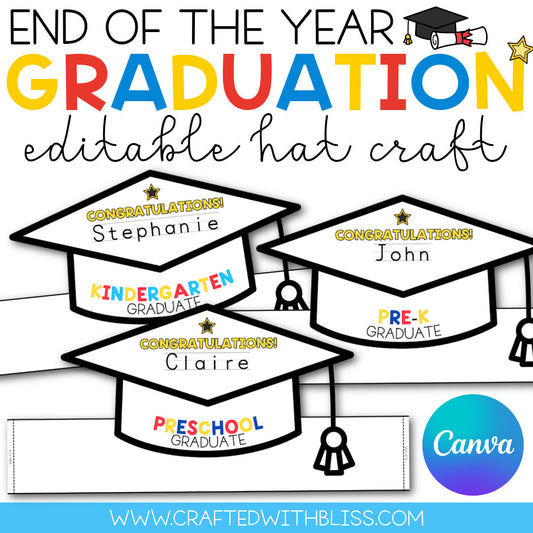 Editable Graduation Hat Template End of the Year Craft