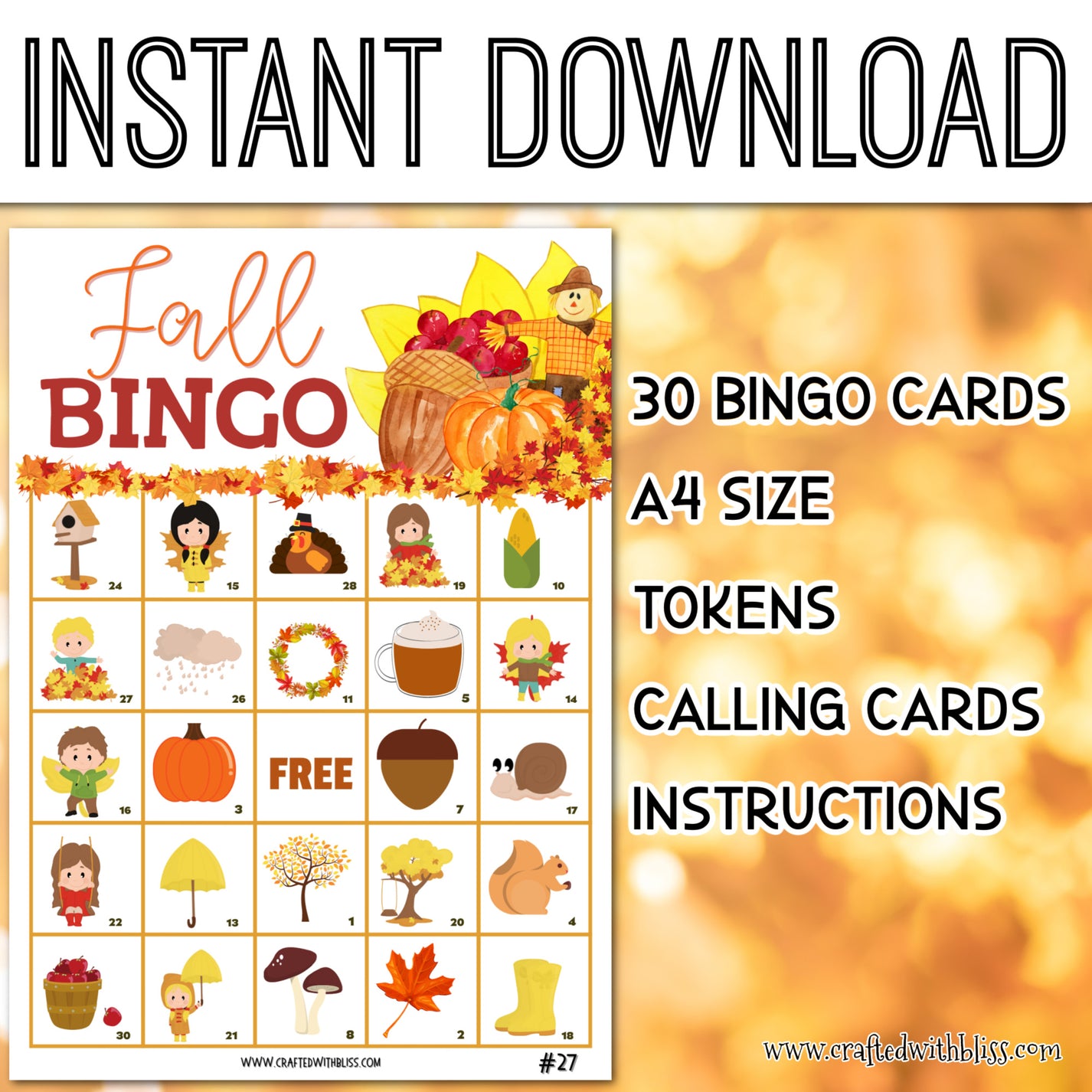 Fall BINGO For Kids - 30 Cards – CraftedwithBliss