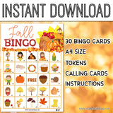 Fall BINGO For Kids - 30 Cards