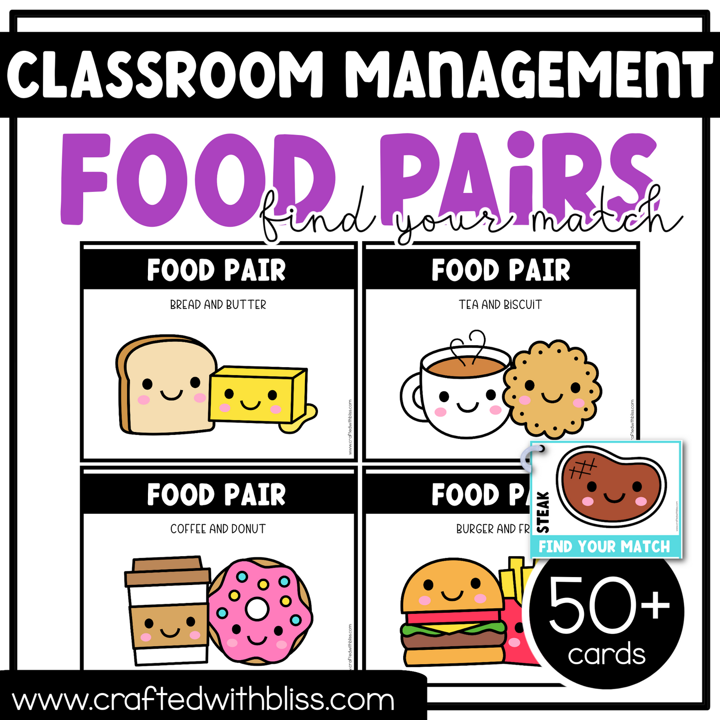 Cute Food Pairs Find Your Partner Visual Cards | Classroom Management Tool