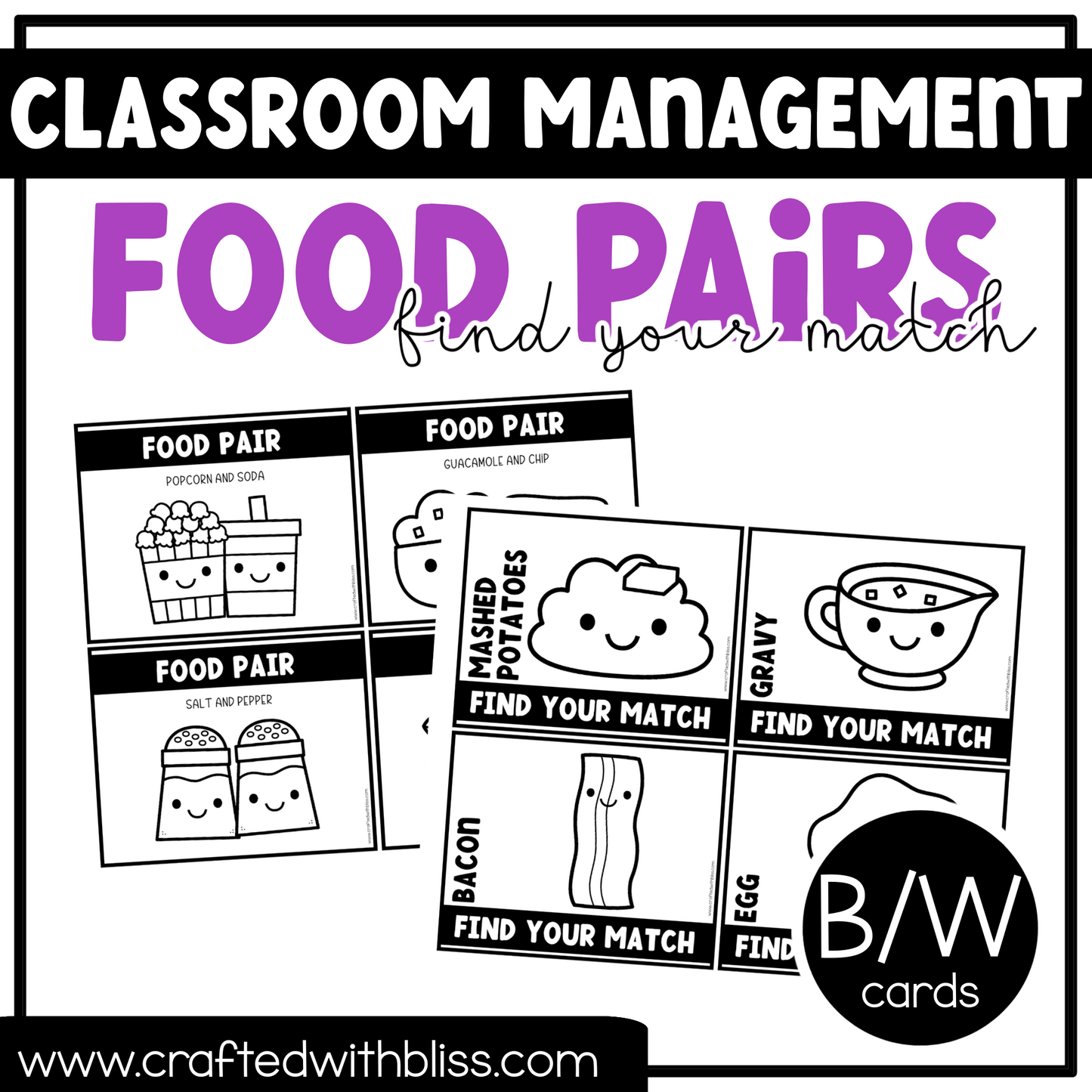 Cute Food Pairs Find Your Partner Visual Cards | Classroom Management Tool