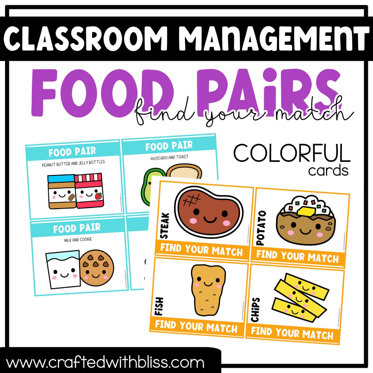 Cute Food Pairs Find Your Partner Visual Cards | Classroom Management Tool