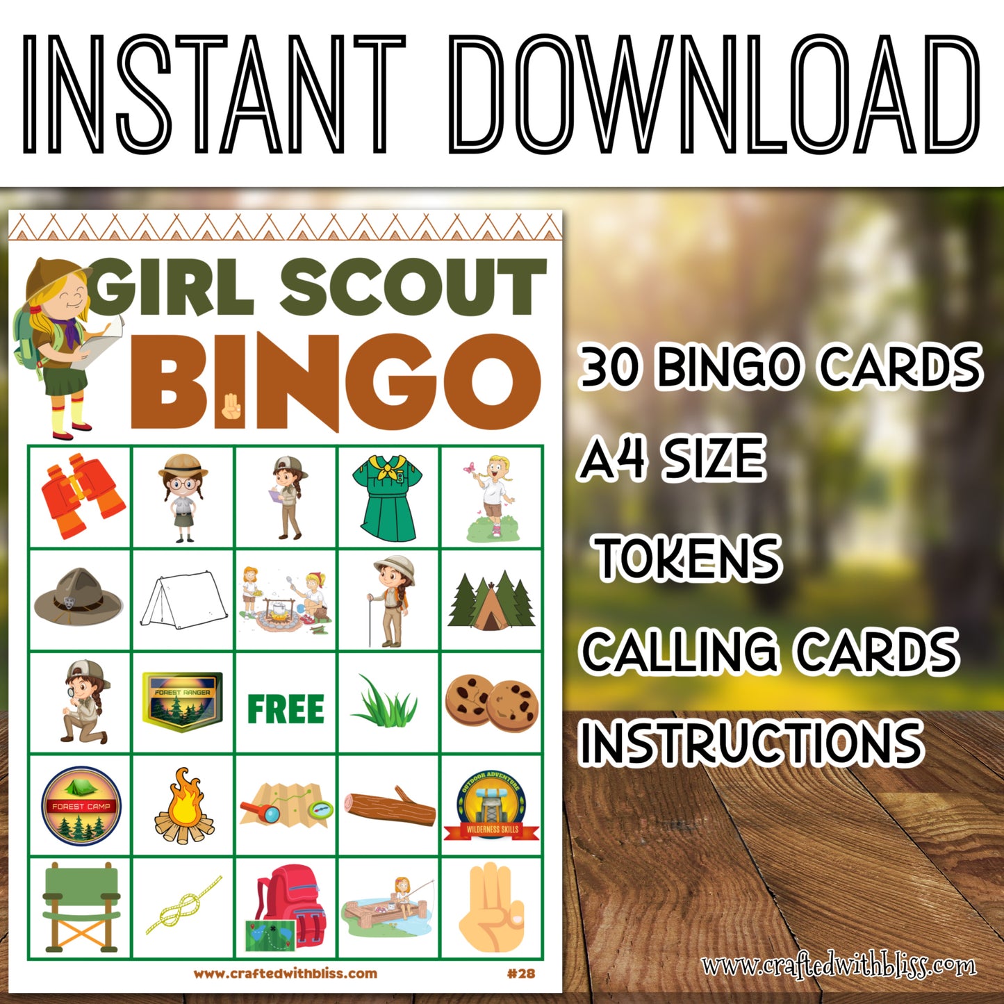 Girl Scout Bingo For Kids - 30 Cards