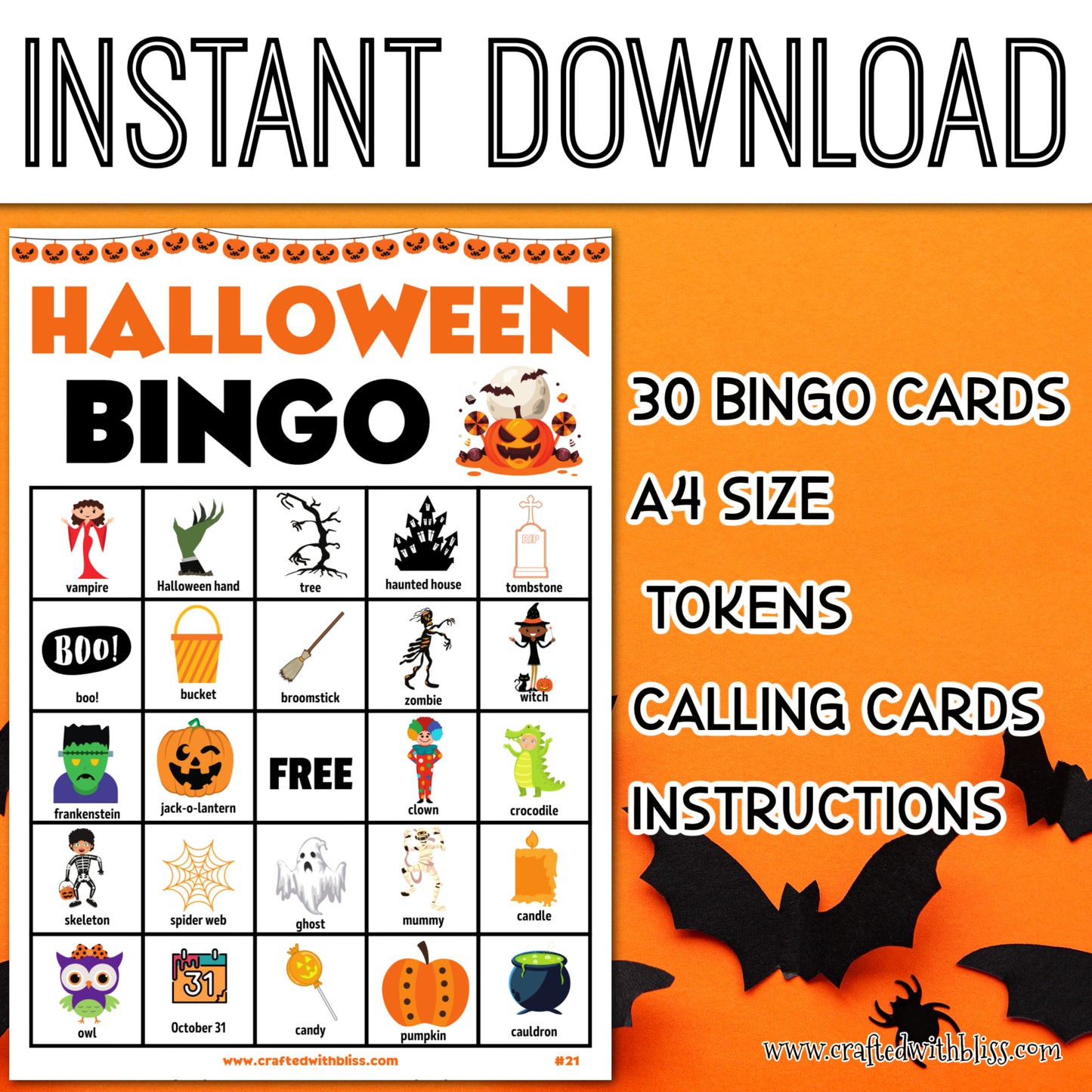 Halloween Bingo For Kids - 30 Cards