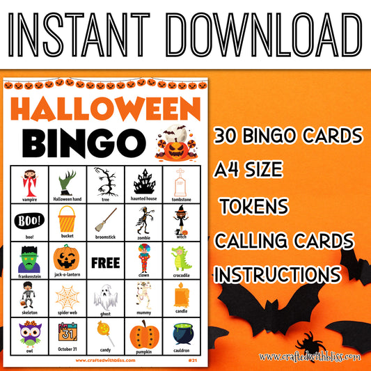 Halloween Bingo For Kids - 30 Cards