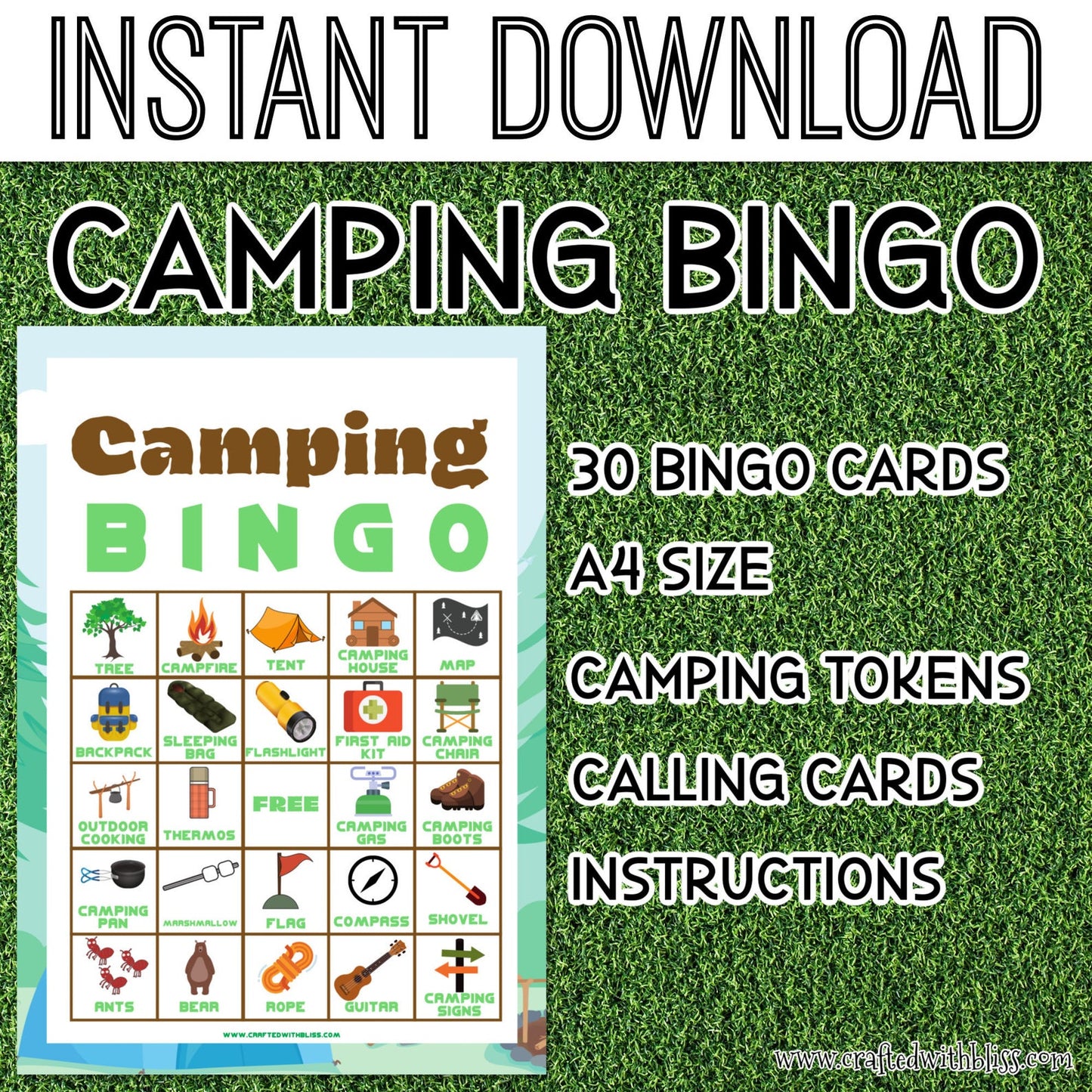 Camping Bingo For Kids - 30 Cards