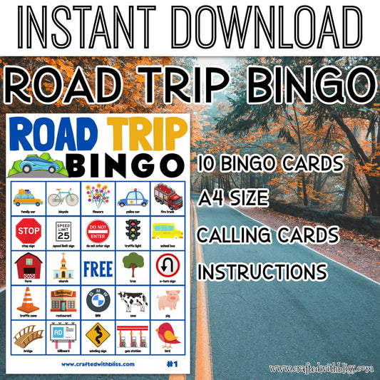 Road Trip Bingo For Kids - 10 Cards
