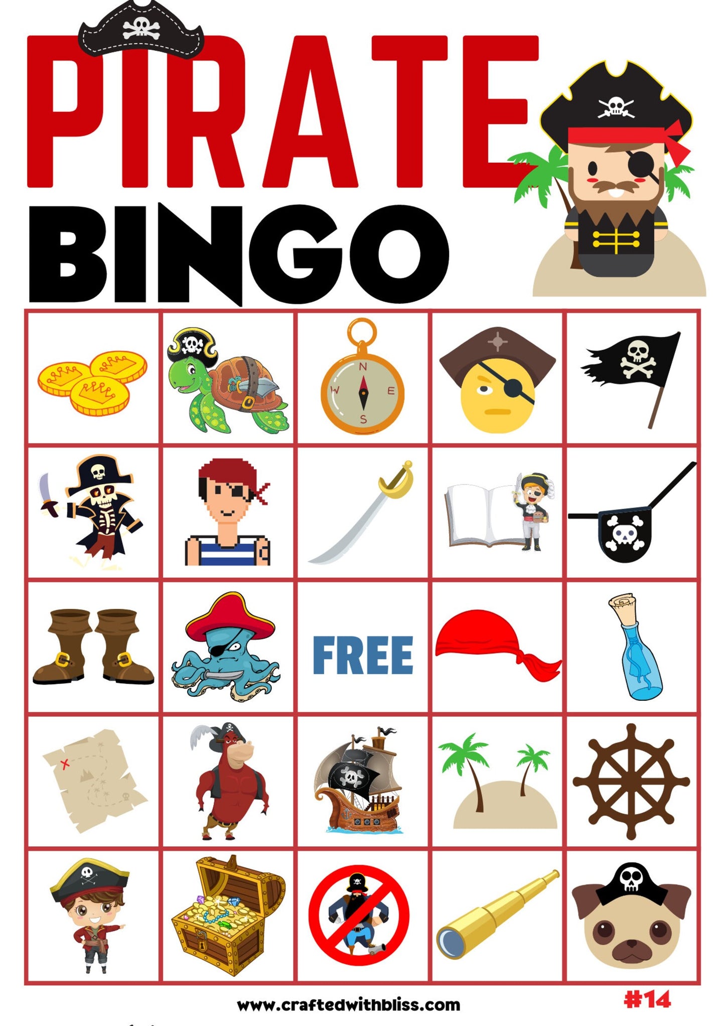 Pirate Bingo For Kids - 30 Cards