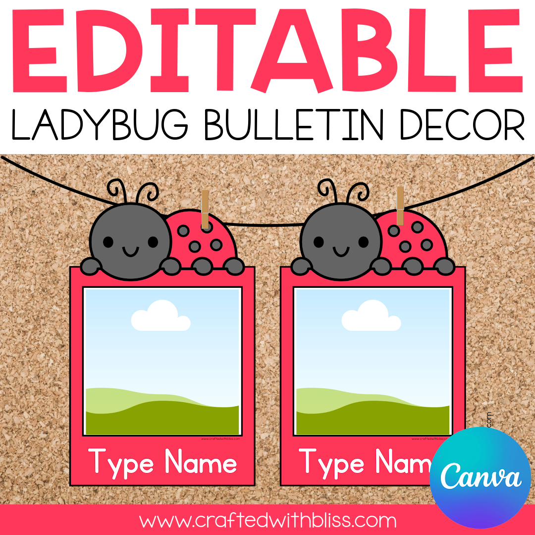 Editable Ladybug Photo Bulletin Decor | Canva Template