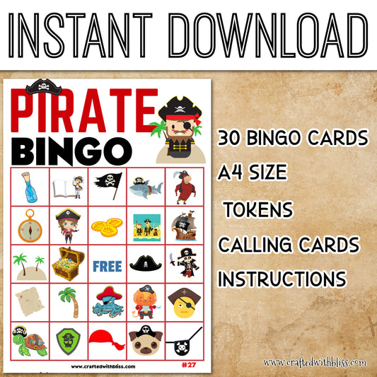 Pirate Bingo For Kids - 30 Cards