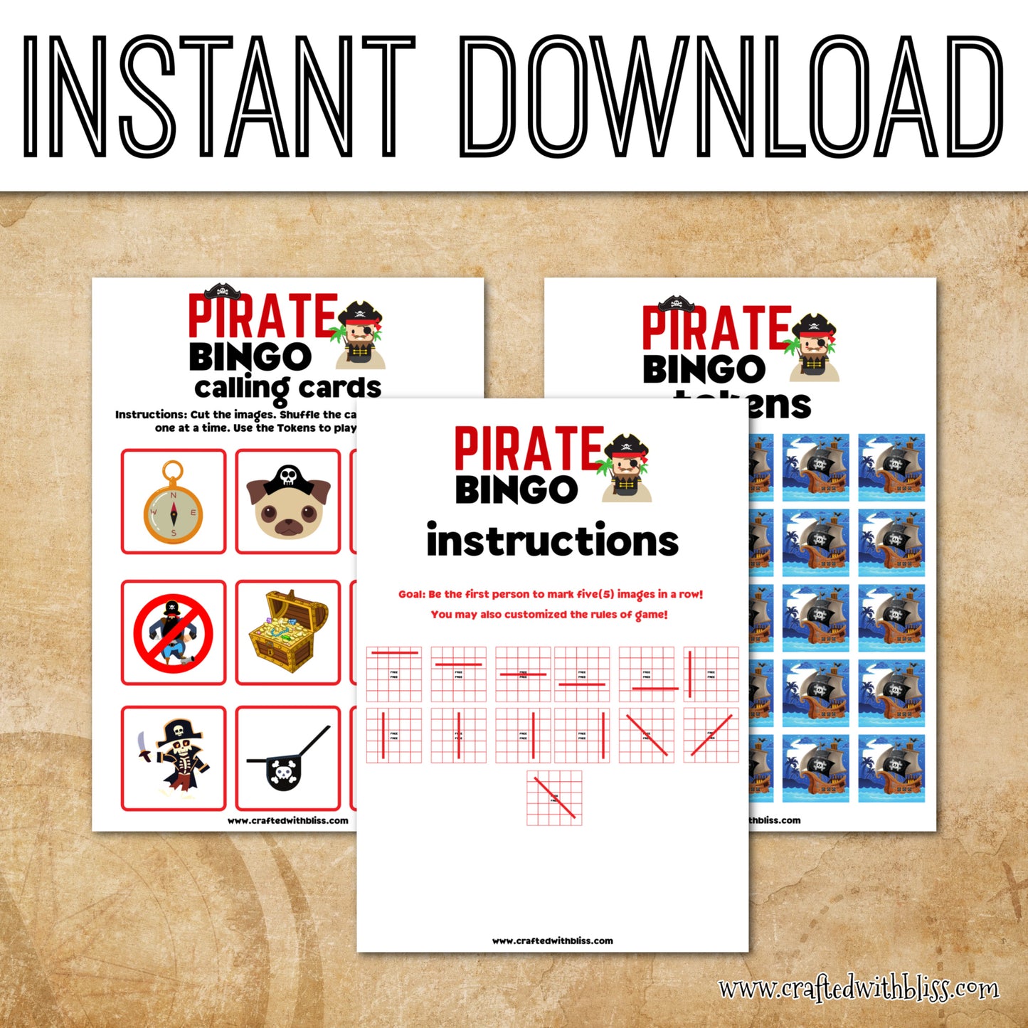 Pirate Bingo For Kids - 30 Cards