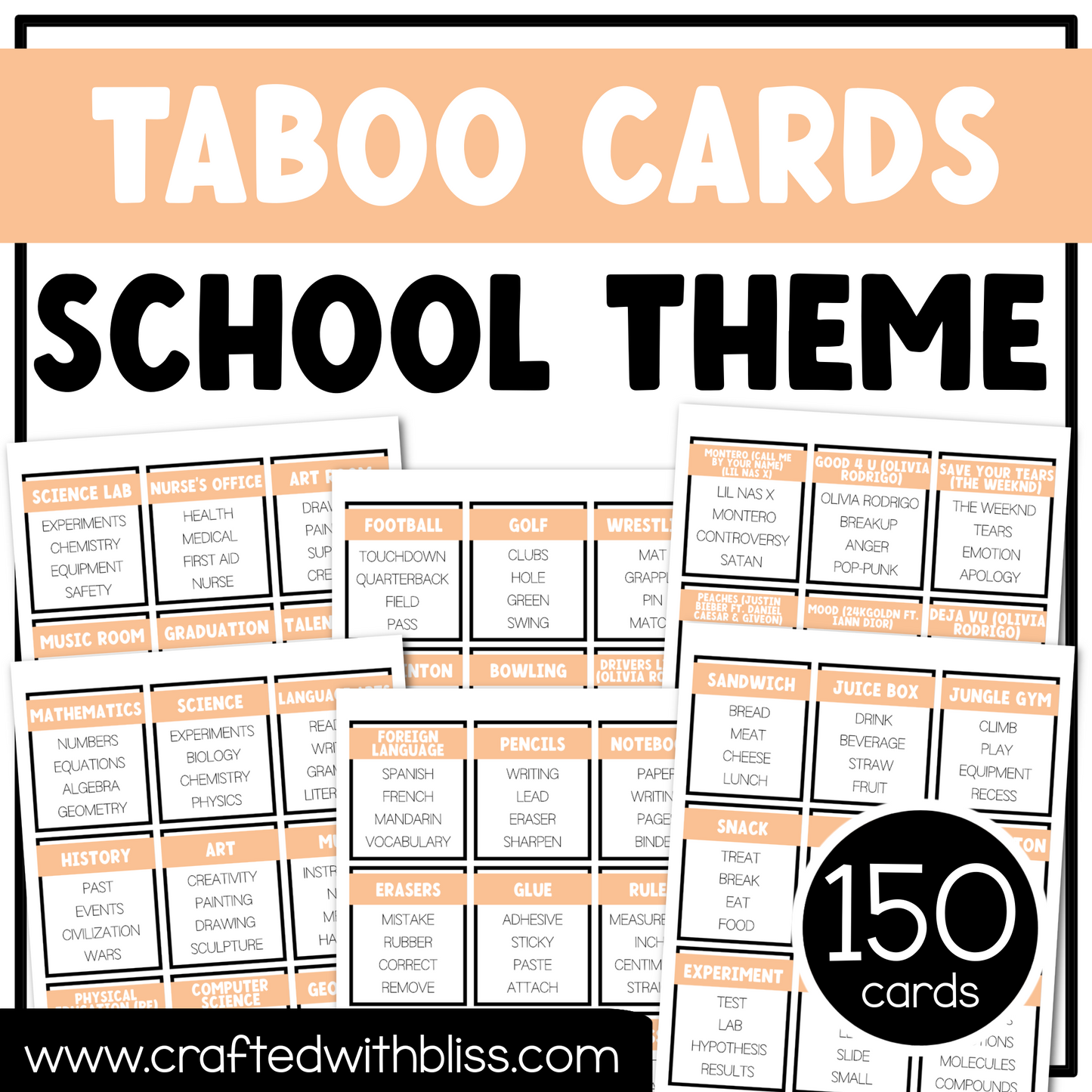 School Taboo Party Game 150 Card Fun Friday Ice Breaker Brain Break Classroom Game Back to School