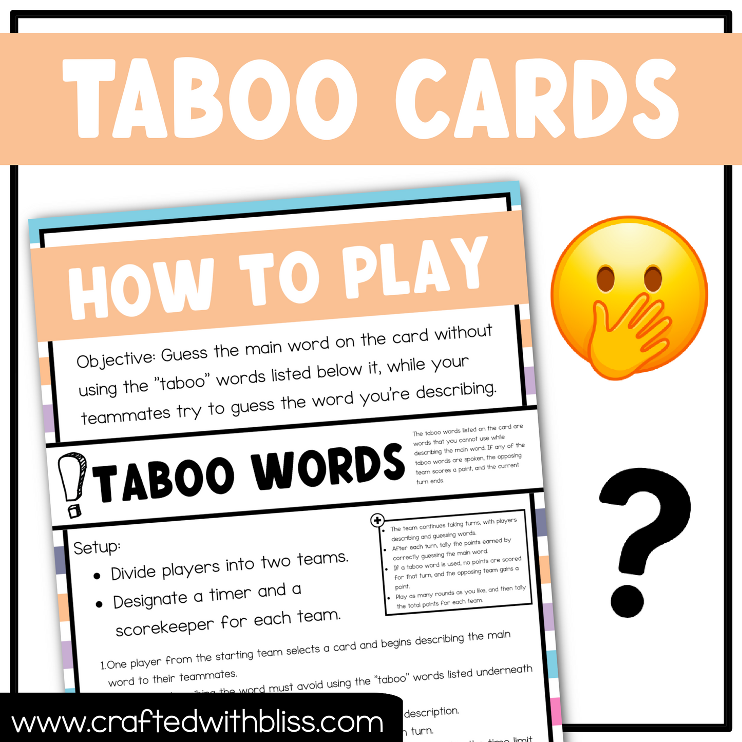 School Taboo Party Game 150 Card Fun Friday Ice Breaker Brain Break Classroom Game Back to School