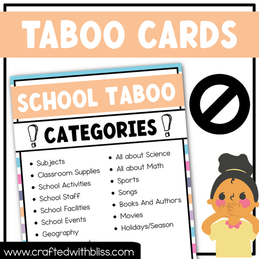 School Taboo Party Game 150 Card Fun Friday Ice Breaker Brain Break Classroom Game Back to School