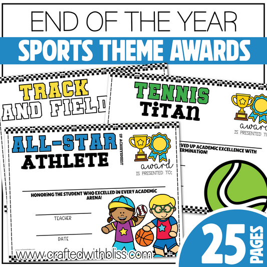 Editable End of the Year Awards Classroom Certificate Sports Theme