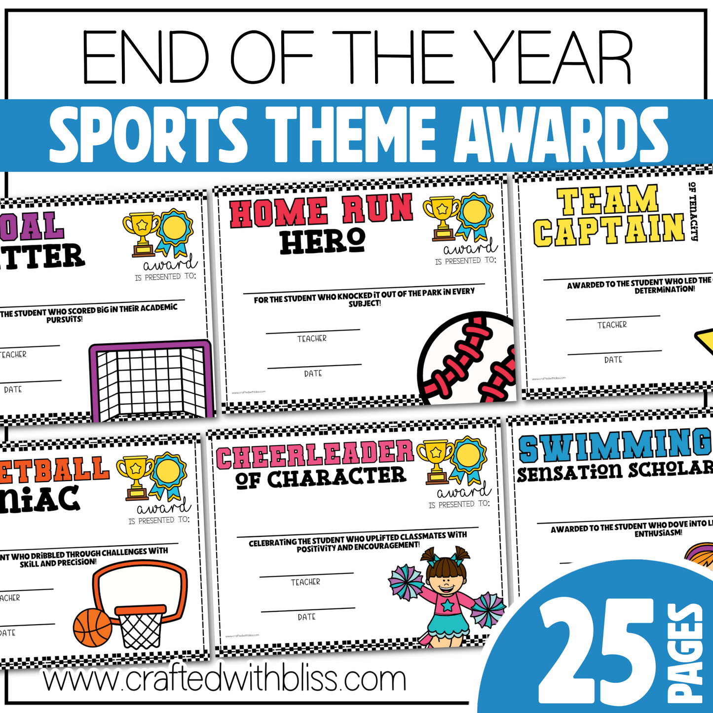 Editable End of the Year Awards Classroom Certificate Sports Theme