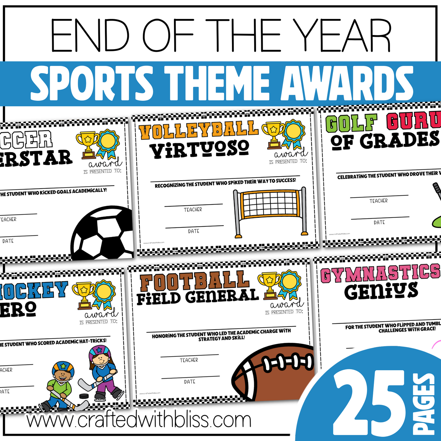 Editable End of the Year Awards Classroom Certificate Sports Theme