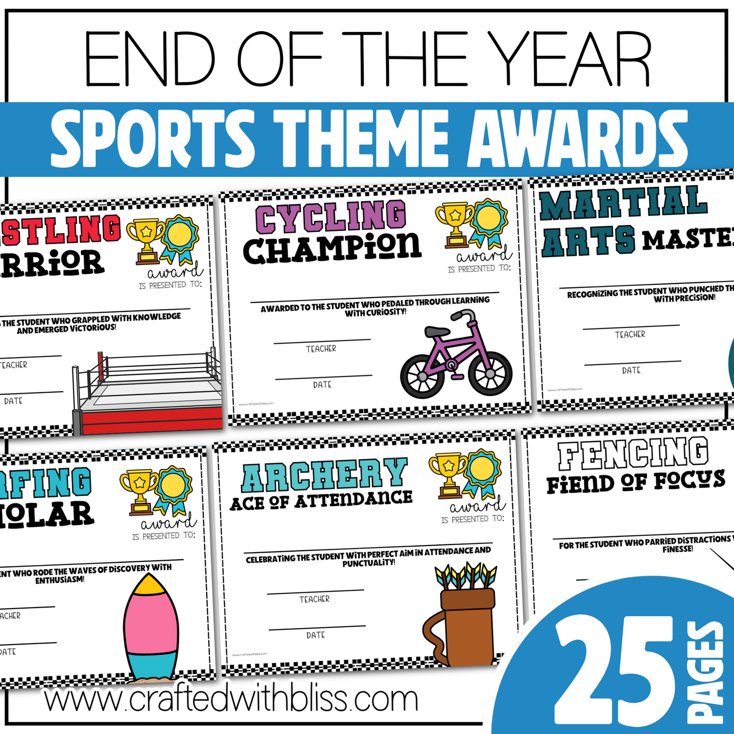 Editable End of the Year Awards Classroom Certificate Sports Theme