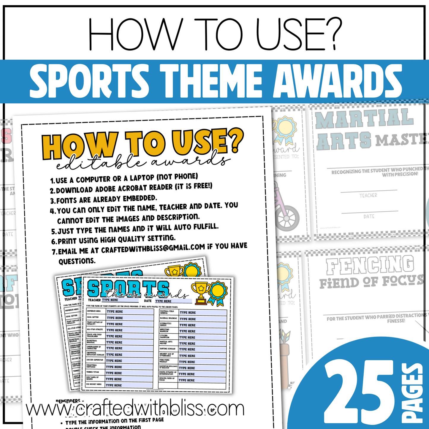 Editable End of the Year Awards Classroom Certificate Sports Theme