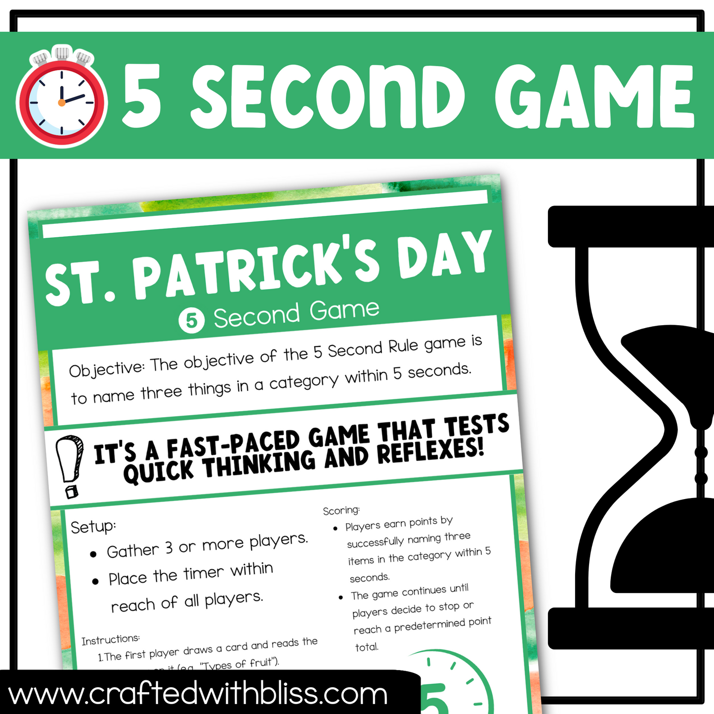 St. Patrick's Day Party Theme 5 Second Game 50 Cards Ice Breaker Brain March