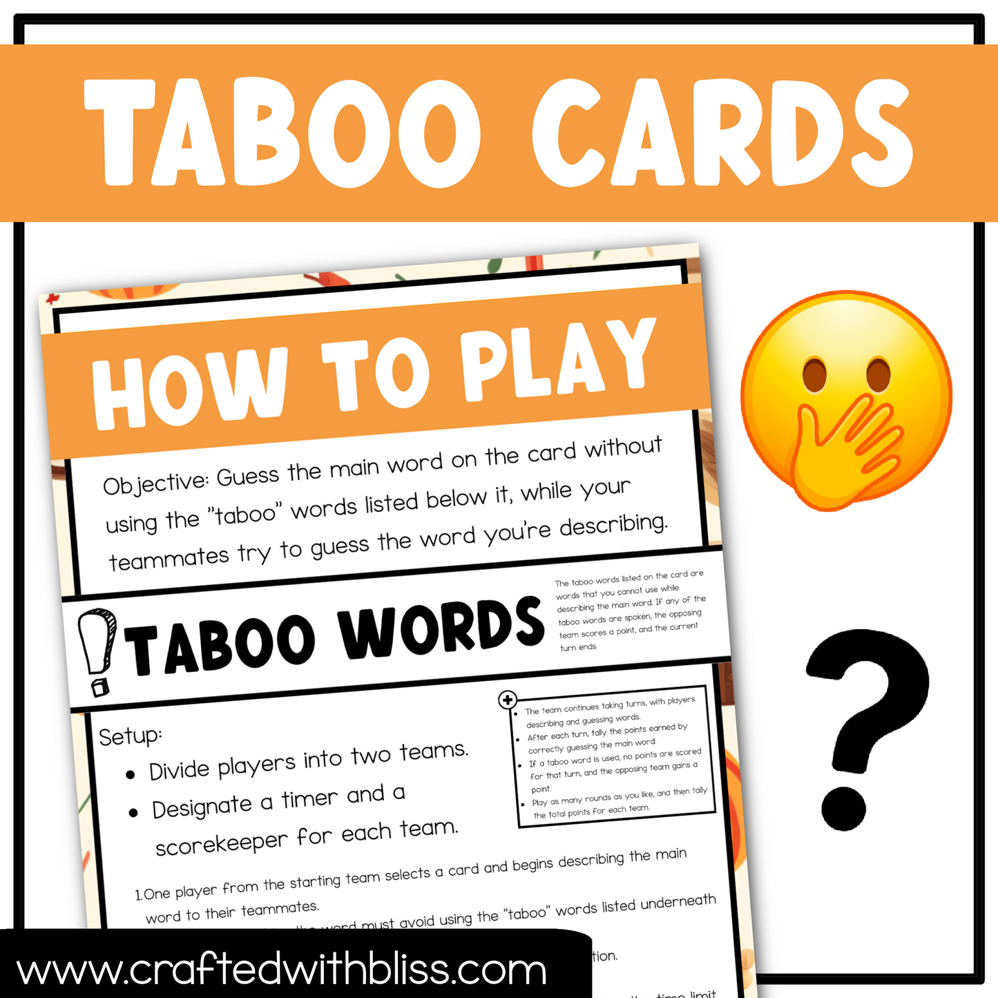 Thanksgiving Taboo Game 150 Cards Thanksgiving Party Game Night Forbidden Words Fun Friday Ice Breaker Brain Break