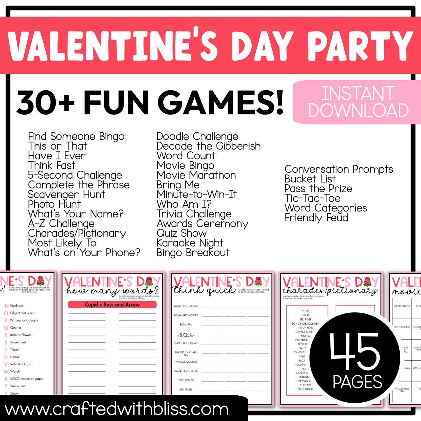 Printable Valentine's Day Party Games For All Bundle 30+ Games