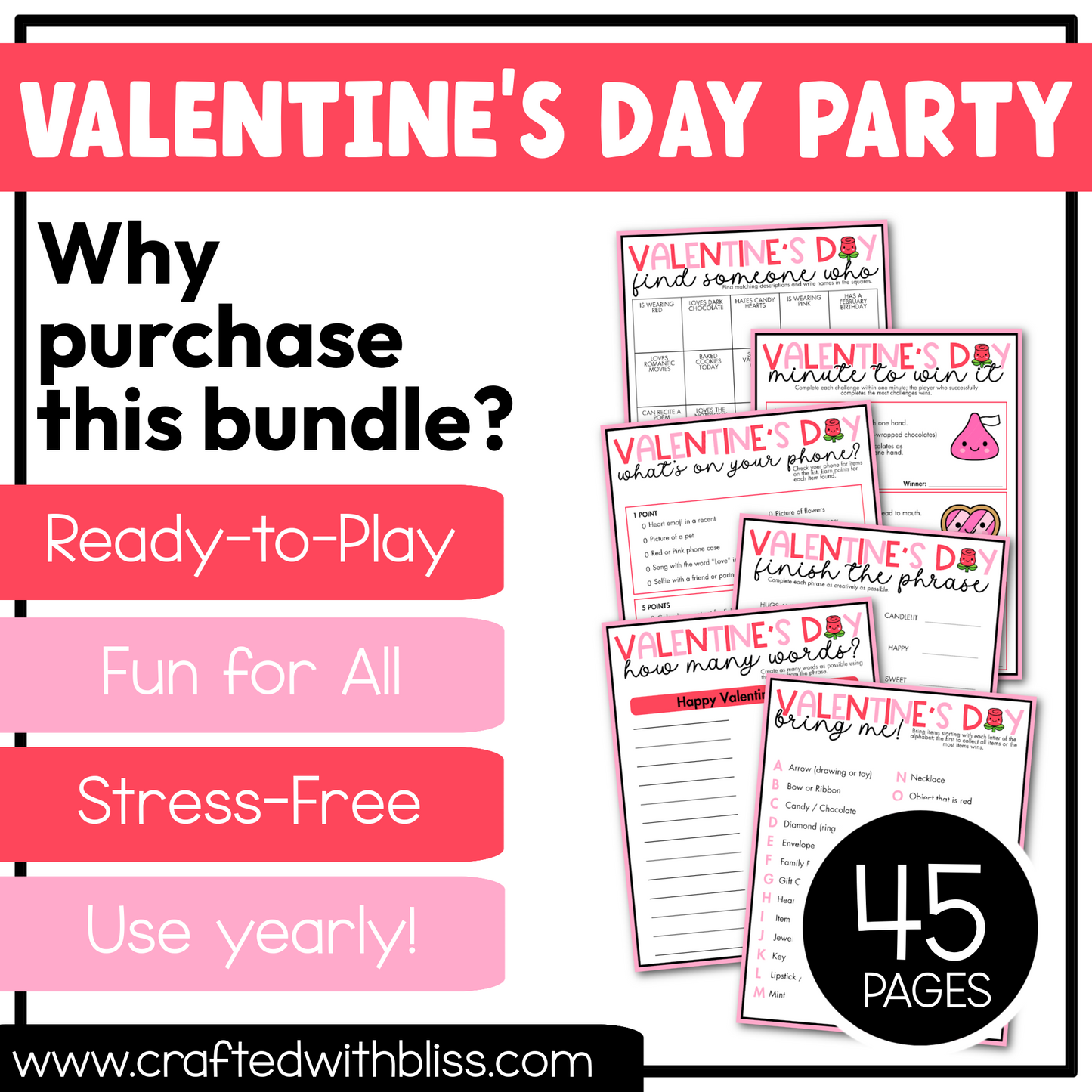 Printable Valentine's Day Party Games For All Bundle 30+ Games