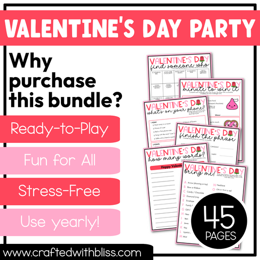 Printable Valentine's Day Party Games For All Bundle 30+ Games